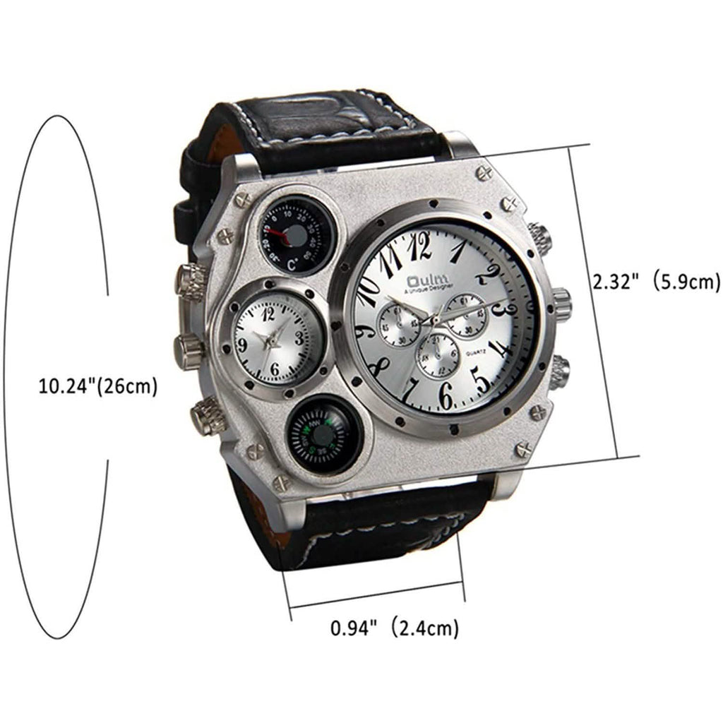 Avaner Mens Big Face Dual Time Zone Leather Strap Sport Watch