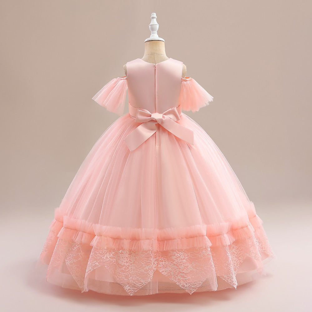Girls' Lace Stitching Umbrella Princess Dress