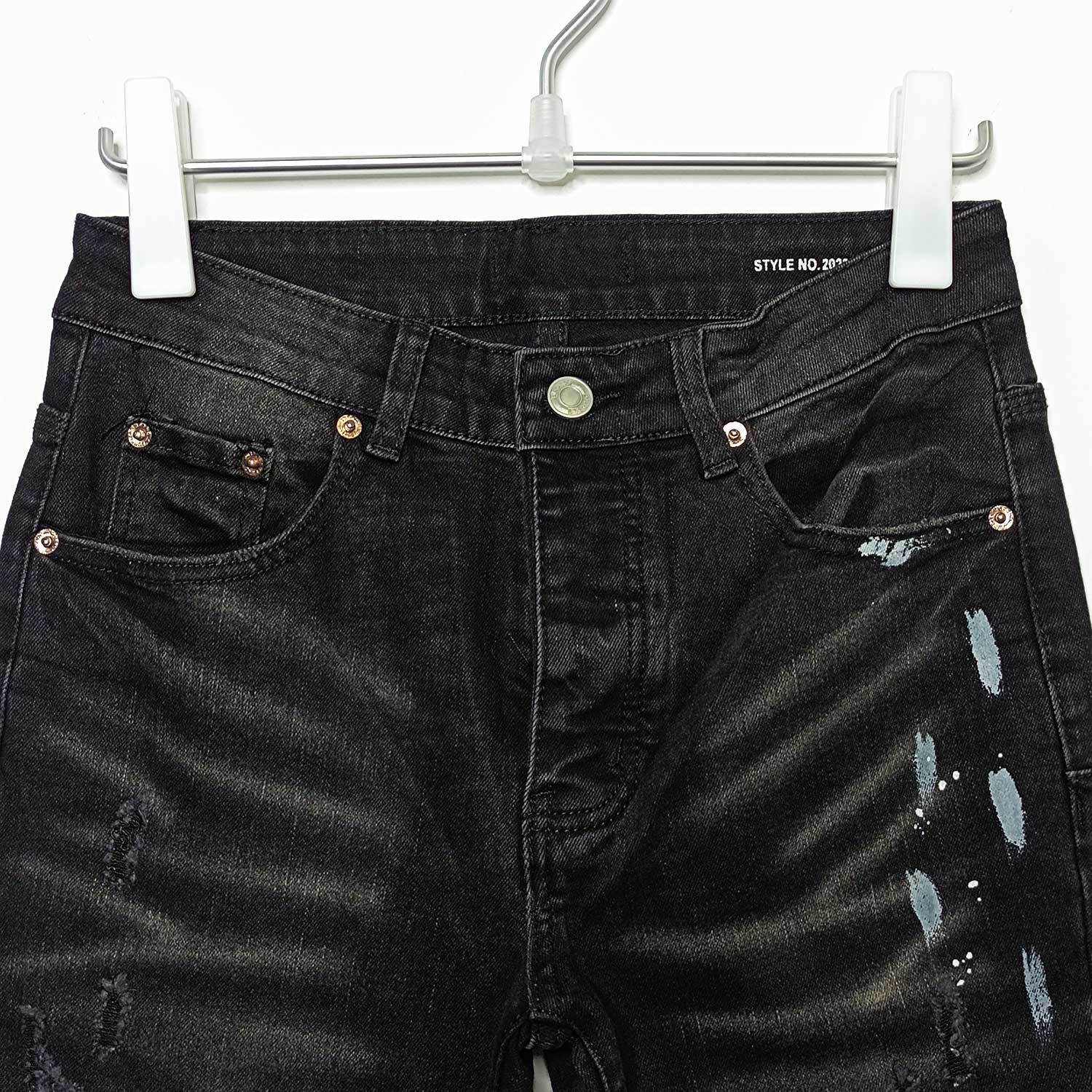 American High Street Ripped Stretch Paint Splash Straight Jeans Men