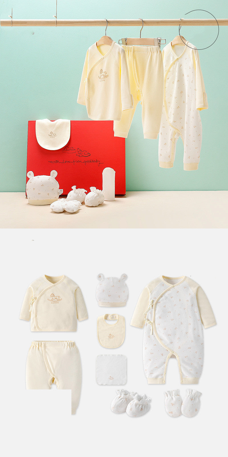 Premium Light Blue Newborn Baby Clothes Gift Box | 100% Soft Cotton Essential Infant Layette Set with Fox Illustrations