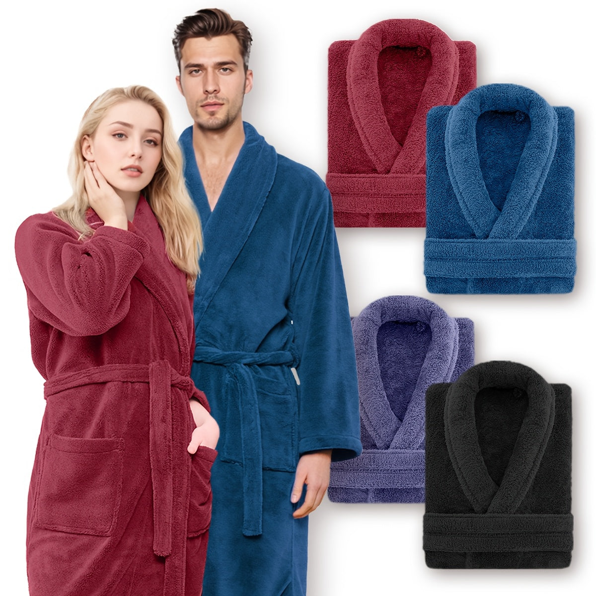 Unisex Extra Warm Coral Fleece Bathrobe Mens and Women Adult Robes for Your Bathroom Bath Towel Bedroom Shawl Collar Robes, Valentines gift for lovers