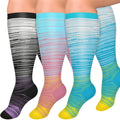 Diu Life 3 Pairs Plus Size Compression Socks for Women and Men Wide Calf Extra Knee High Support for Circulation 02 Gray/Pink/Blue 4X-Large