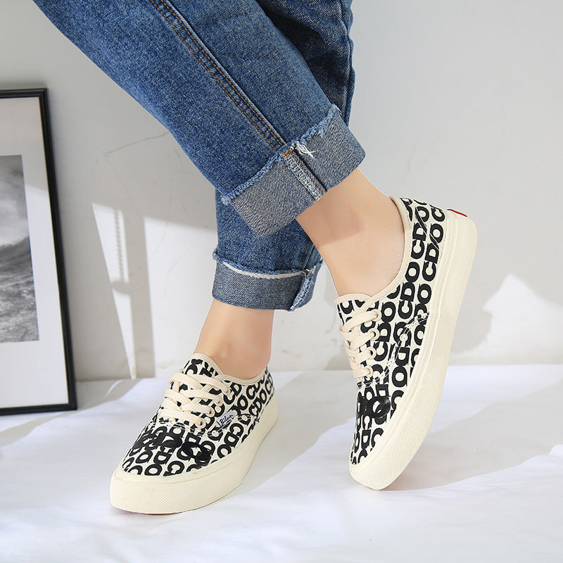 Low Cut Men And Women Letter Couple Canvas Shoes Laces