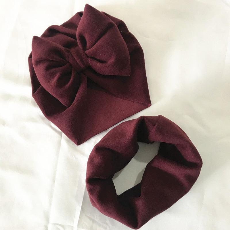 Baby Cotton Hat  Autumn Winter Children Scarf Hat Sets  Bowknot Ear Baby Girl Boy Warm Beanies Cap Neck Warmer Scarf Fleece Balaclava Hood Ski Mask Cold Weather Face Mask Neck Warmer Winter Nose Warmer