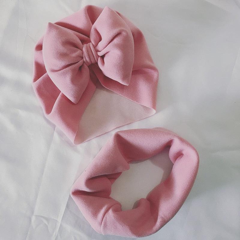 Baby Cotton Hat  Autumn Winter Children Scarf Hat Sets  Bowknot Ear Baby Girl Boy Warm Beanies Cap Neck Warmer Scarf Fleece Balaclava Hood Ski Mask Cold Weather Face Mask Neck Warmer Winter Nose Warmer