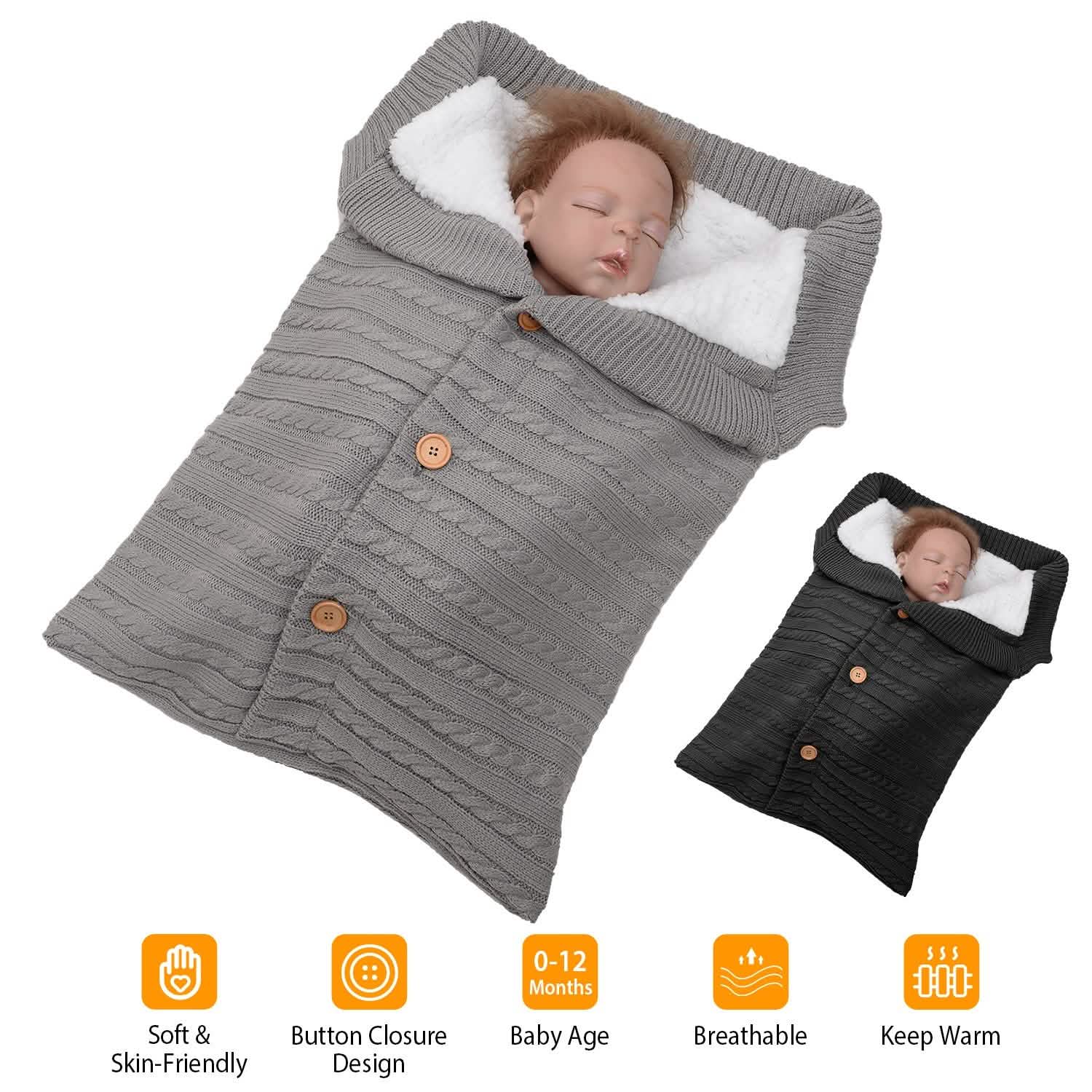 Baby Knit Swaddle Blanket Wrap with Buttons