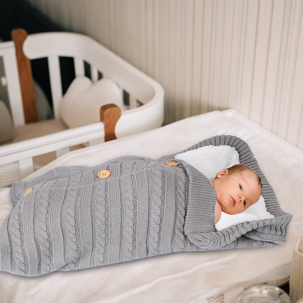 Baby Knit Swaddle Blanket Wrap with Buttons