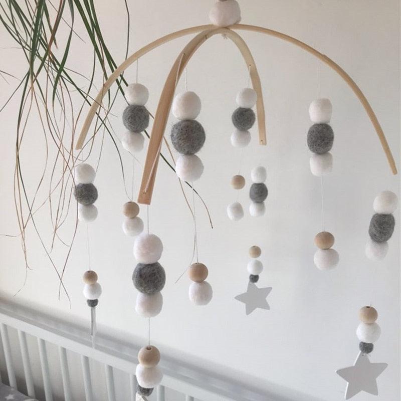 Baby Nordic Wooden Beads Wind Chimes with Wool Balls Nursery Mobile Crib Bed Bell Baby Bedroom Ceiling Wooden Beads Wind Chime Hanging Newborn Baby Bed Hanging Wind-bell Crib Tent Kids Room Decorations Ornaments