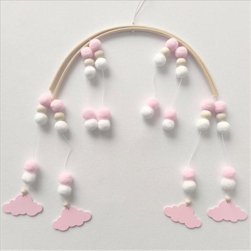 Baby Nordic Wooden Beads Wind Chimes with Wool Balls Nursery Mobile Crib Bed Bell Baby Bedroom Ceiling Wooden Beads Wind Chime Hanging Newborn Baby Bed Hanging Wind-bell Crib Tent Kids Room Decorations Ornaments