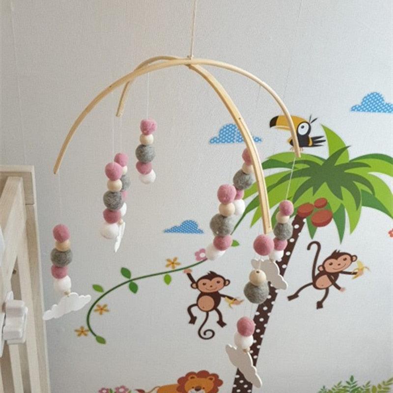 Baby Nordic Wooden Beads Wind Chimes with Wool Balls Nursery Mobile Crib Bed Bell Baby Bedroom Ceiling Wooden Beads Wind Chime Hanging Newborn Baby Bed Hanging Wind-bell Crib Tent Kids Room Decorations Ornaments