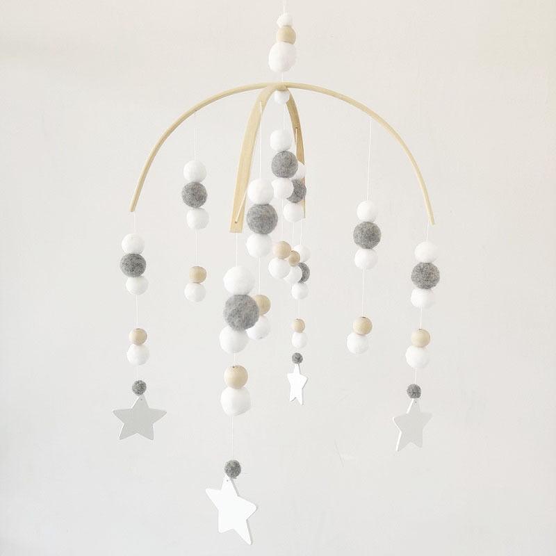 Baby Nordic Wooden Beads Wind Chimes with Wool Balls Nursery Mobile Crib Bed Bell Baby Bedroom Ceiling Wooden Beads Wind Chime Hanging Newborn Baby Bed Hanging Wind-bell Crib Tent Kids Room Decorations Ornaments