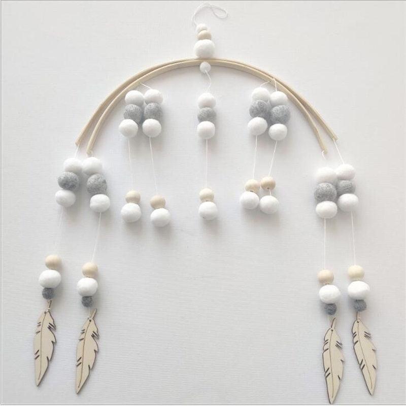 Baby Nordic Wooden Beads Wind Chimes with Wool Balls Nursery Mobile Crib Bed Bell Baby Bedroom Ceiling Wooden Beads Wind Chime Hanging Newborn Baby Bed Hanging Wind-bell Crib Tent Kids Room Decorations Ornaments