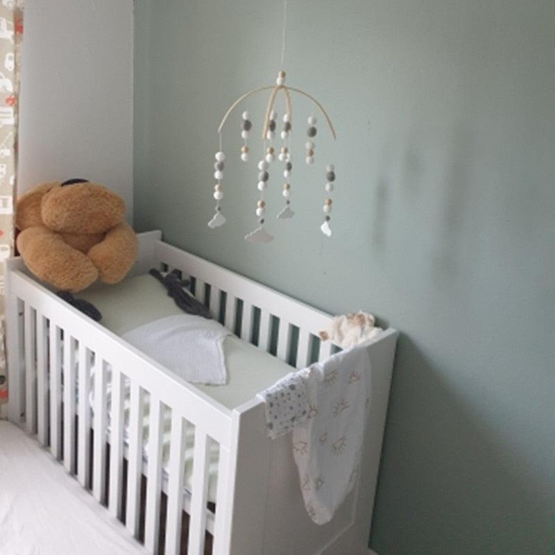 Baby Nordic Wooden Beads Wind Chimes with Wool Balls Nursery Mobile Crib Bed Bell Baby Bedroom Ceiling Wooden Beads Wind Chime Hanging Newborn Baby Bed Hanging Wind-bell Crib Tent Kids Room Decorations Ornaments