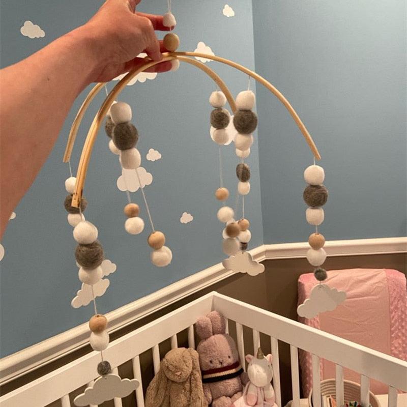 Baby Nordic Wooden Beads Wind Chimes with Wool Balls Nursery Mobile Crib Bed Bell Baby Bedroom Ceiling Wooden Beads Wind Chime Hanging Newborn Baby Bed Hanging Wind-bell Crib Tent Kids Room Decorations Ornaments