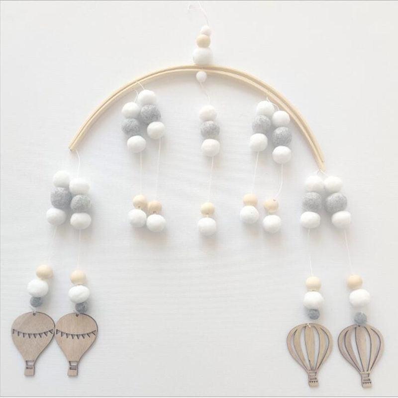 Baby Nordic Wooden Beads Wind Chimes with Wool Balls Nursery Mobile Crib Bed Bell Baby Bedroom Ceiling Wooden Beads Wind Chime Hanging Newborn Baby Bed Hanging Wind-bell Crib Tent Kids Room Decorations Ornaments