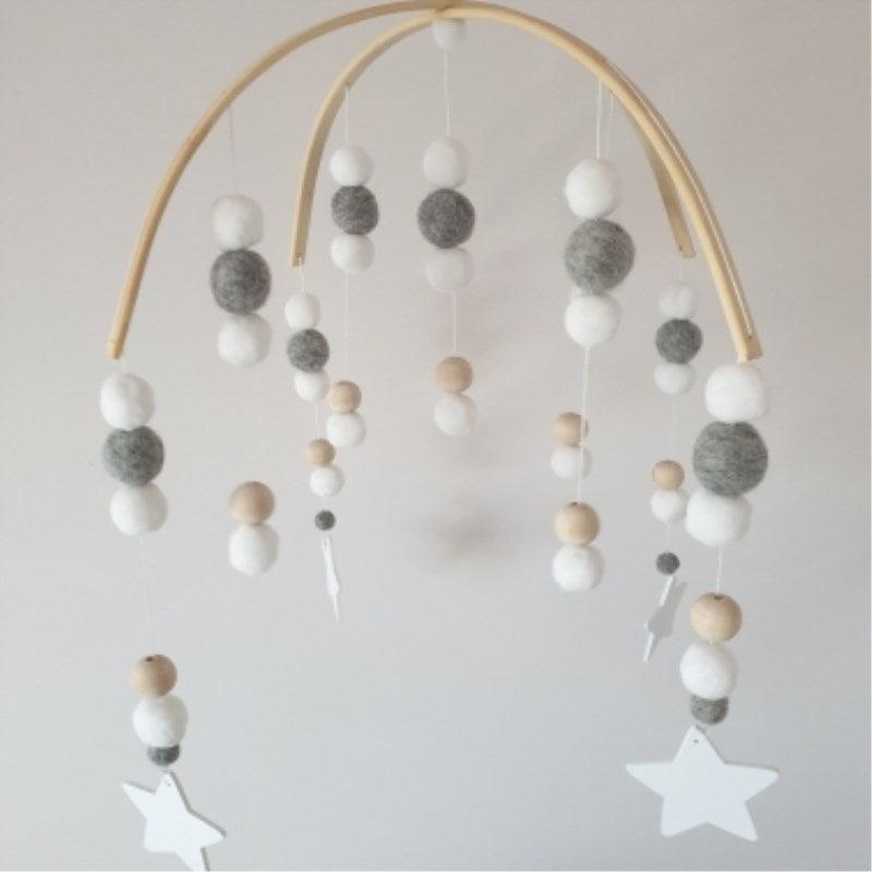 Baby Nordic Wooden Beads Wind Chimes with Wool Balls Nursery Mobile Crib Bed Bell Baby Bedroom Ceiling Wooden Beads Wind Chime Hanging Newborn Baby Bed Hanging Wind-bell Crib Tent Kids Room Decorations Ornaments