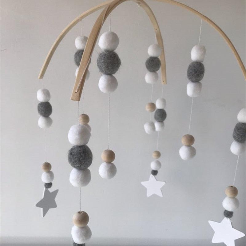 Baby Nordic Wooden Beads Wind Chimes with Wool Balls Nursery Mobile Crib Bed Bell Baby Bedroom Ceiling Wooden Beads Wind Chime Hanging Newborn Baby Bed Hanging Wind-bell Crib Tent Kids Room Decorations Ornaments