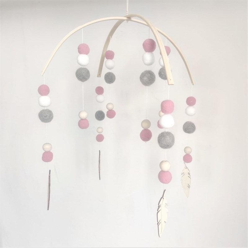 Baby Nordic Wooden Beads Wind Chimes with Wool Balls Nursery Mobile Crib Bed Bell Baby Bedroom Ceiling Wooden Beads Wind Chime Hanging Newborn Baby Bed Hanging Wind-bell Crib Tent Kids Room Decorations Ornaments