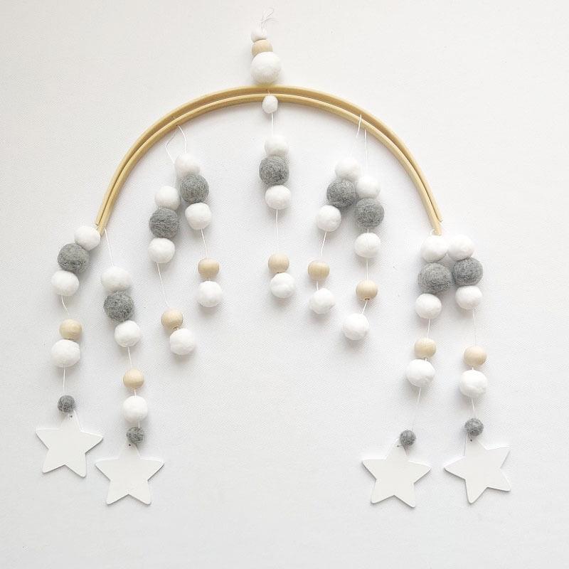 Baby Nordic Wooden Beads Wind Chimes with Wool Balls Nursery Mobile Crib Bed Bell Baby Bedroom Ceiling Wooden Beads Wind Chime Hanging Newborn Baby Bed Hanging Wind-bell Crib Tent Kids Room Decorations Ornaments