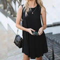 Back Round Neck Single-Breasted Sleeveless Solid Color Dress