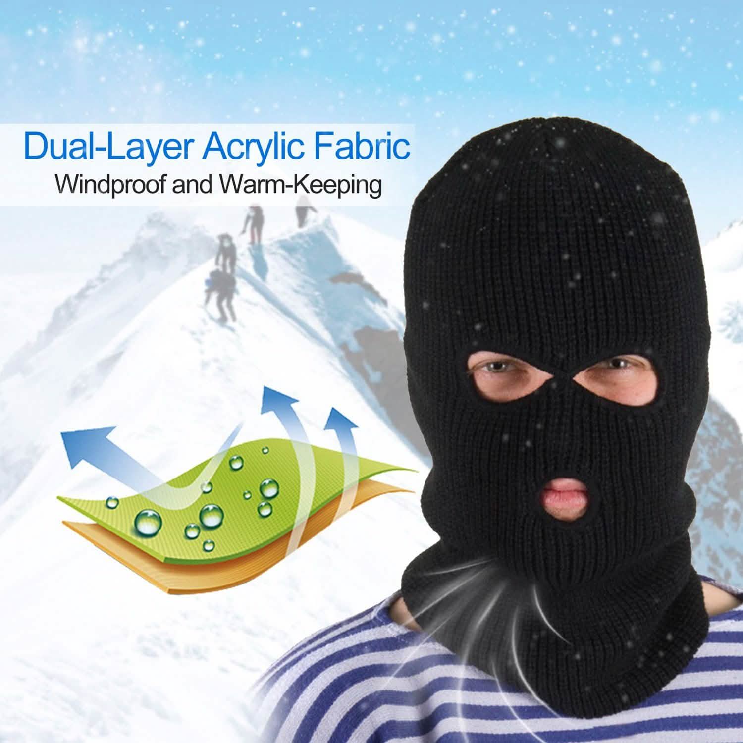 Balaclava Face Mask 3-Hole Knitted Windproof Ski Mask Full Face Cover