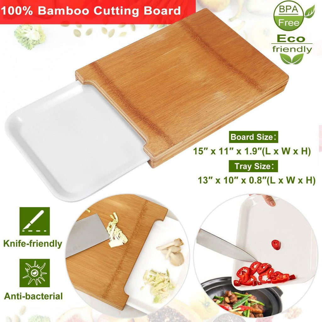 Bamboo Cutting Board with Sliding Draw Tray