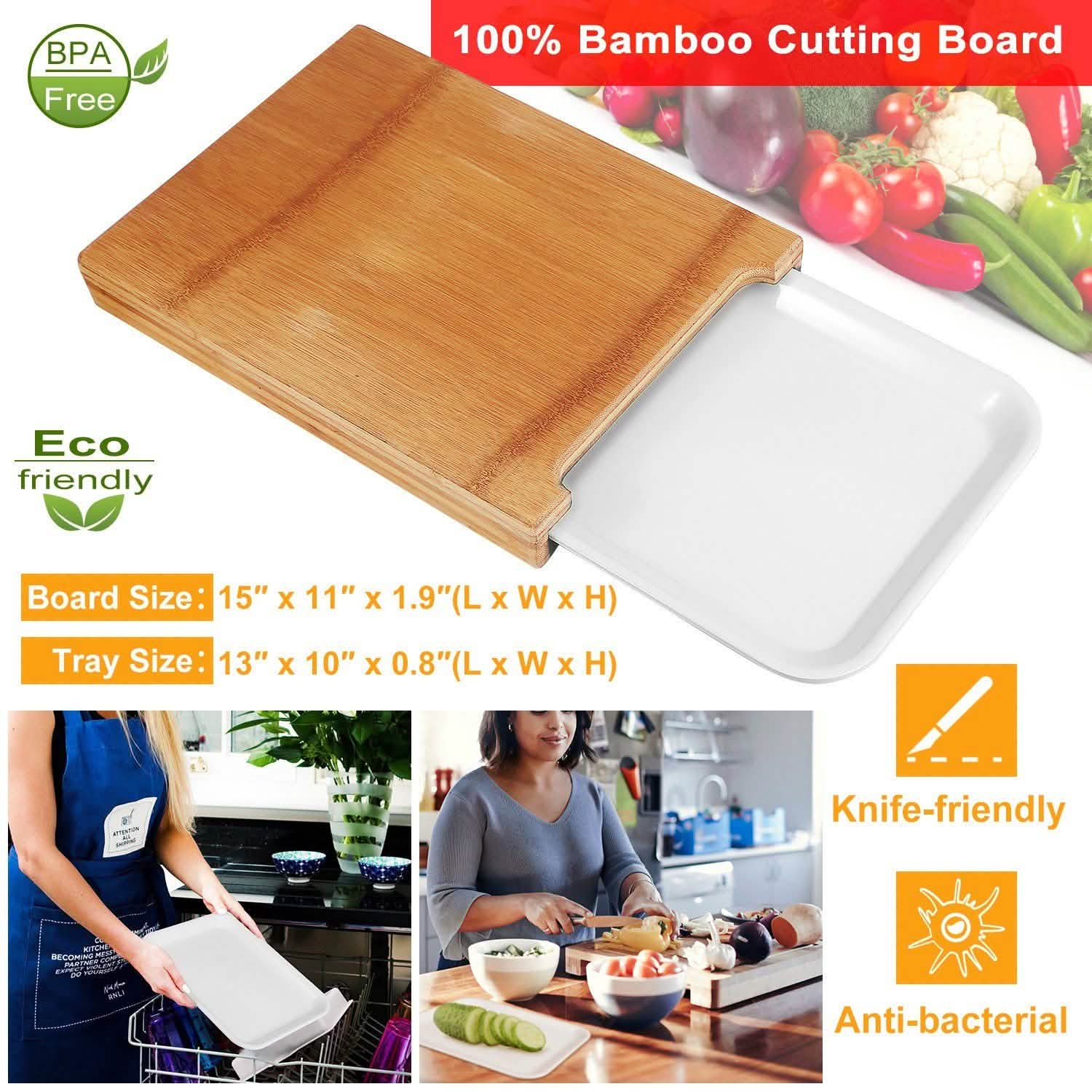 Bamboo Cutting Board with Sliding Draw Tray