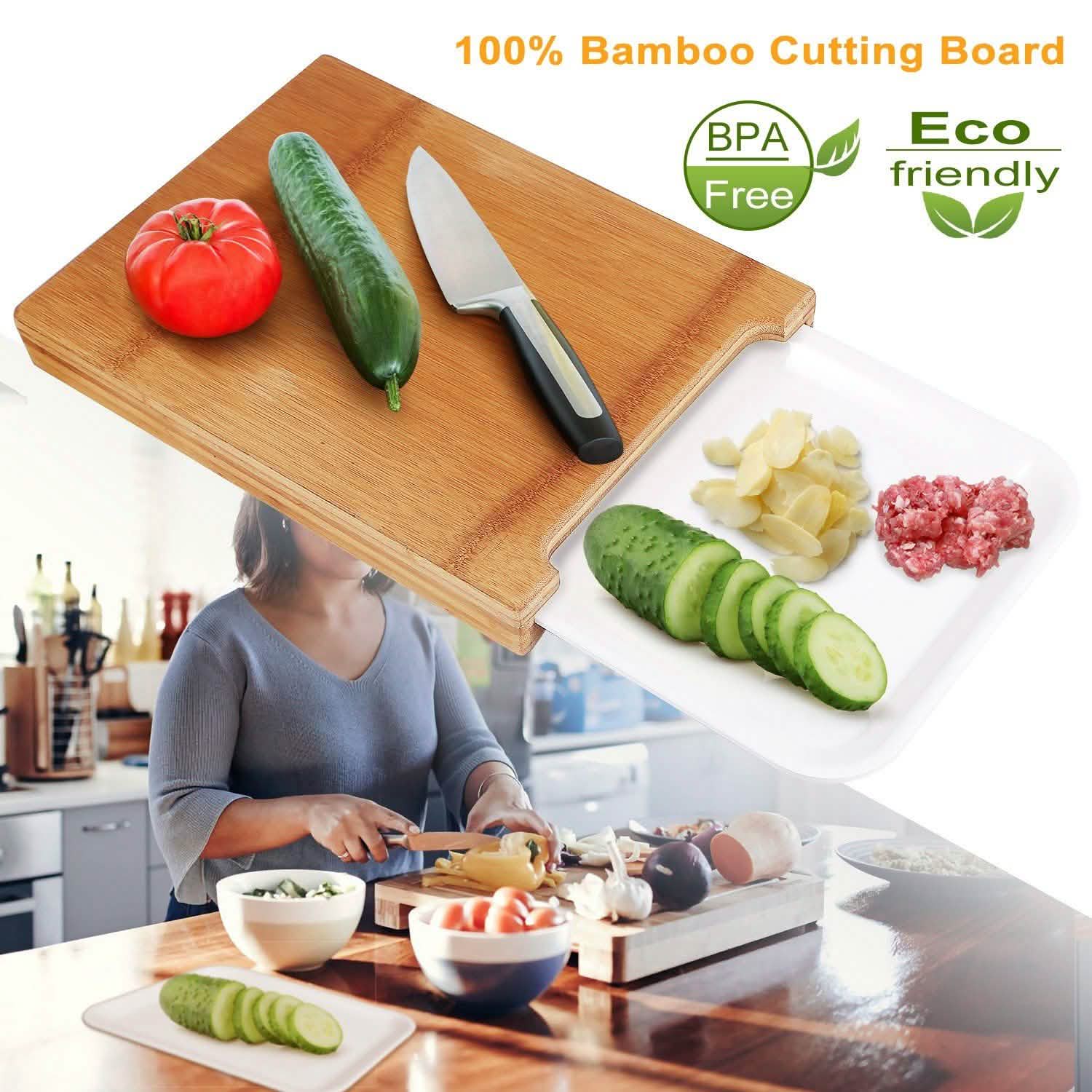 Bamboo Cutting Board with Sliding Draw Tray