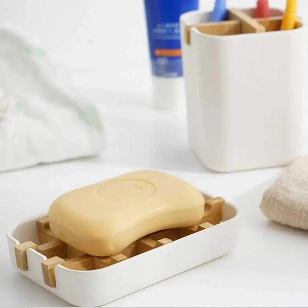 Bamboo Fiber Shower Soap Holder Draining Box Kitchen Storage Rack Bathroom Soap Case Supplies Portable Bar Soap Box Container Bamboo Self-Draining Soap Box And Soap Saver Pouch Soap Holder for Shower Bathroom Kitchen Bathtub Bar Sink White and Black