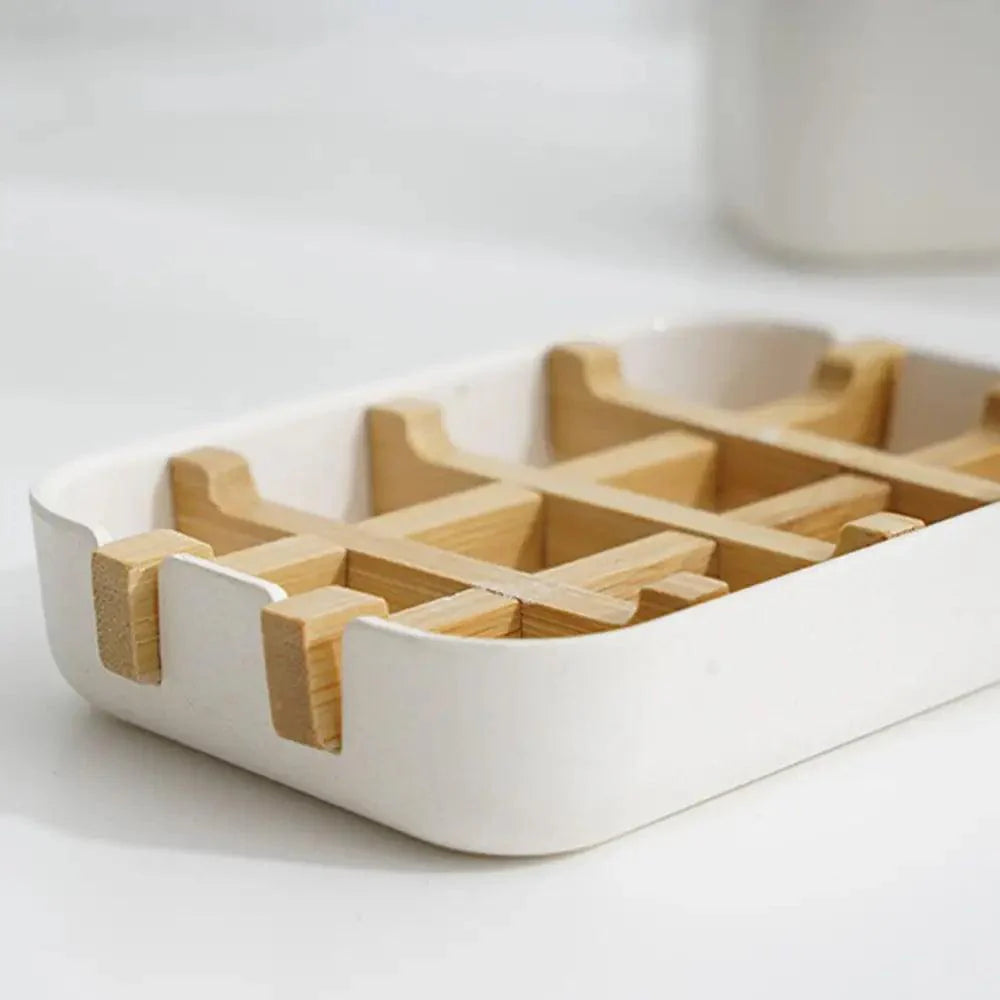 Bamboo Fiber Shower Soap Holder Draining Box Kitchen Storage Rack Bathroom Soap Case Supplies Portable Bar Soap Box Container Bamboo Self-Draining Soap Box And Soap Saver Pouch Soap Holder for Shower Bathroom Kitchen Bathtub Bar Sink White and Black