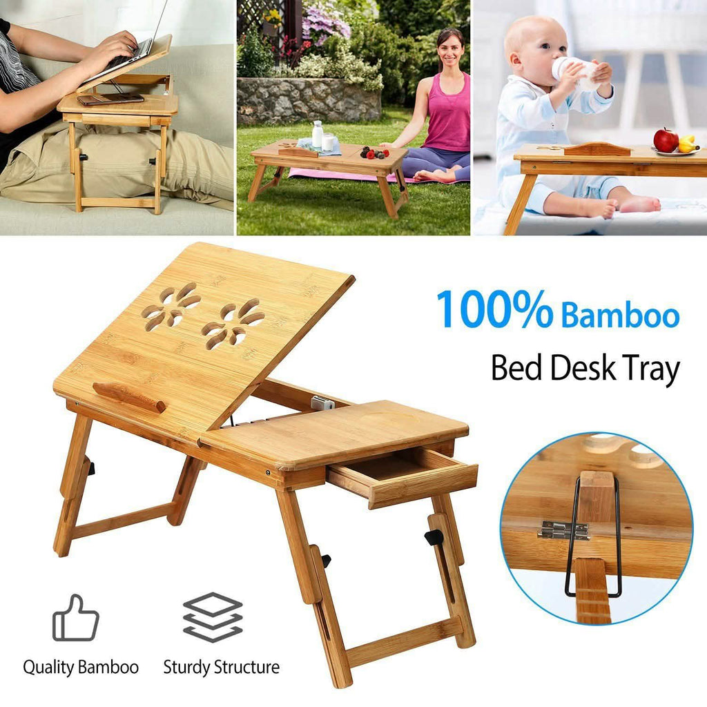 Bamboo Laptop Desk with Side Storage Drawer