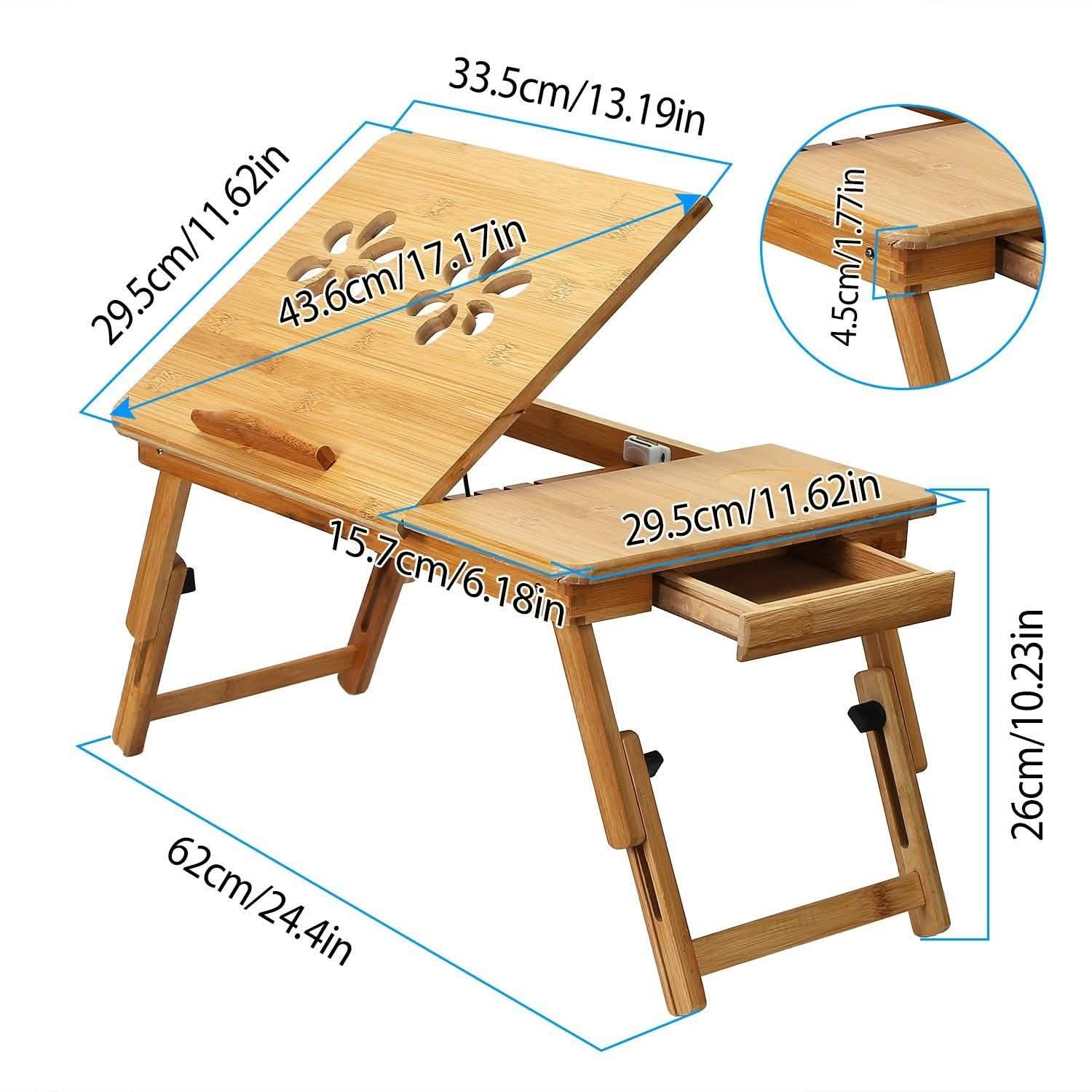 Bamboo Laptop Desk with Side Storage Drawer