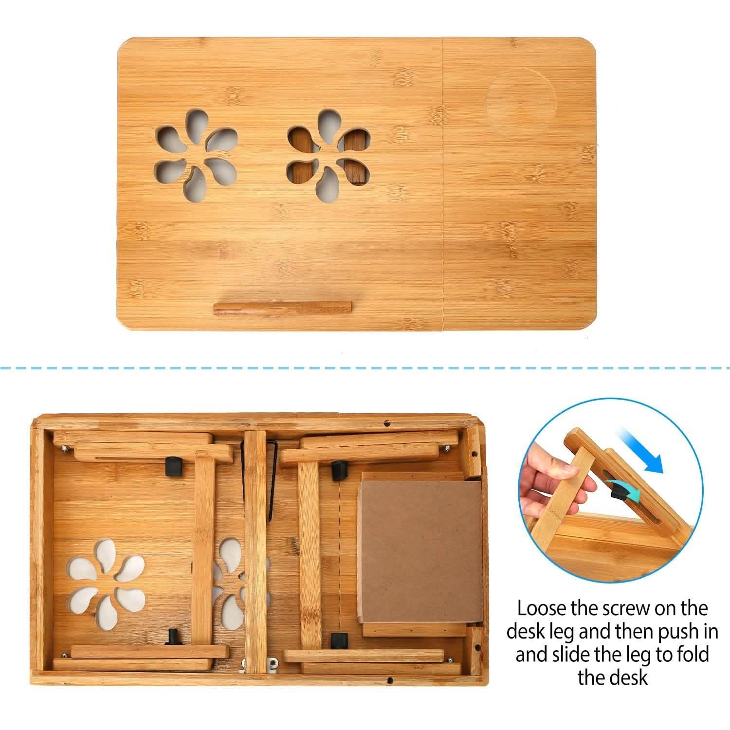 Bamboo Laptop Desk with Side Storage Drawer