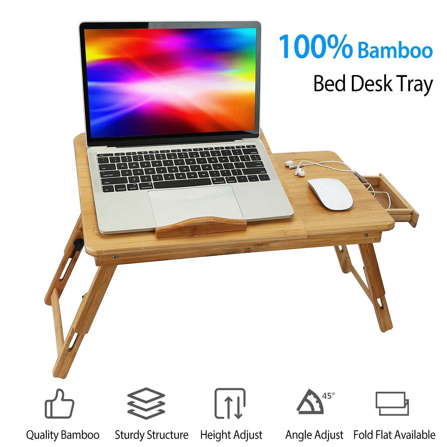 Bamboo Laptop Desk with Side Storage Drawer