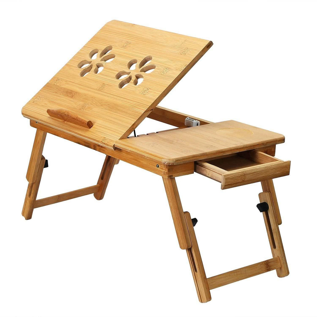 Bamboo Laptop Desk with Side Storage Drawer