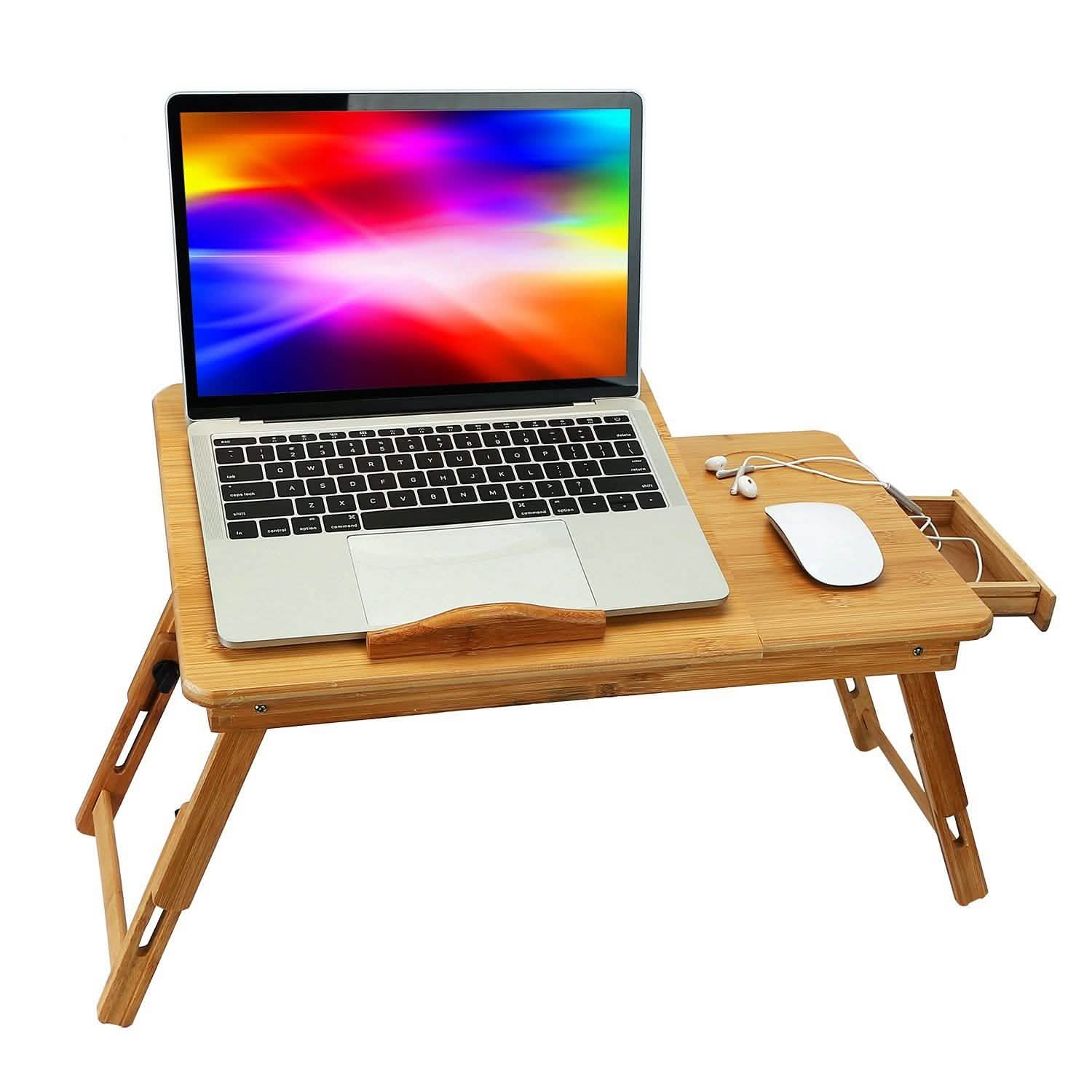 Bamboo Laptop Desk with Side Storage Drawer