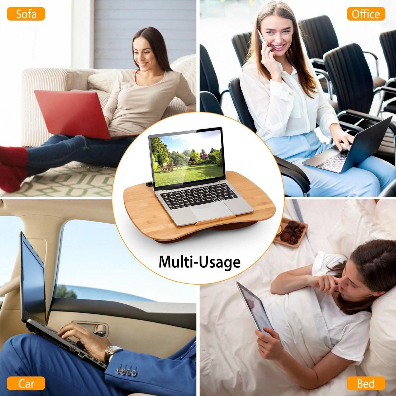 Bamboo Laptop Lap Desk with Pillow Cushion Stand Holder Table