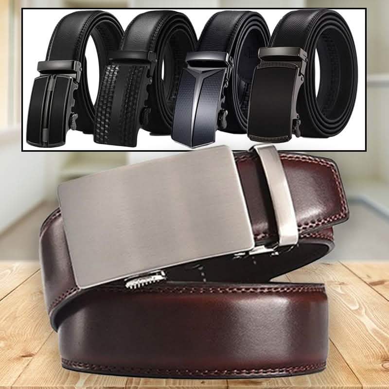 Barbados Men's Solid Buckle Leather Belt with Automatic Ratchet