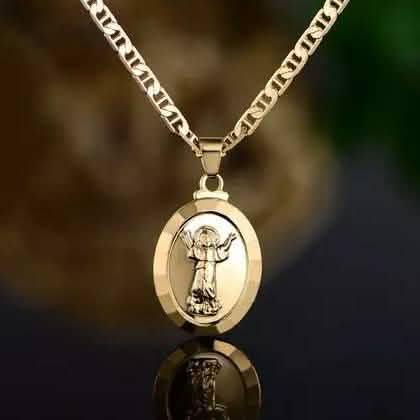 BARZEL 18K Gold Plated Jesus Child Pendant With Marina Necklace