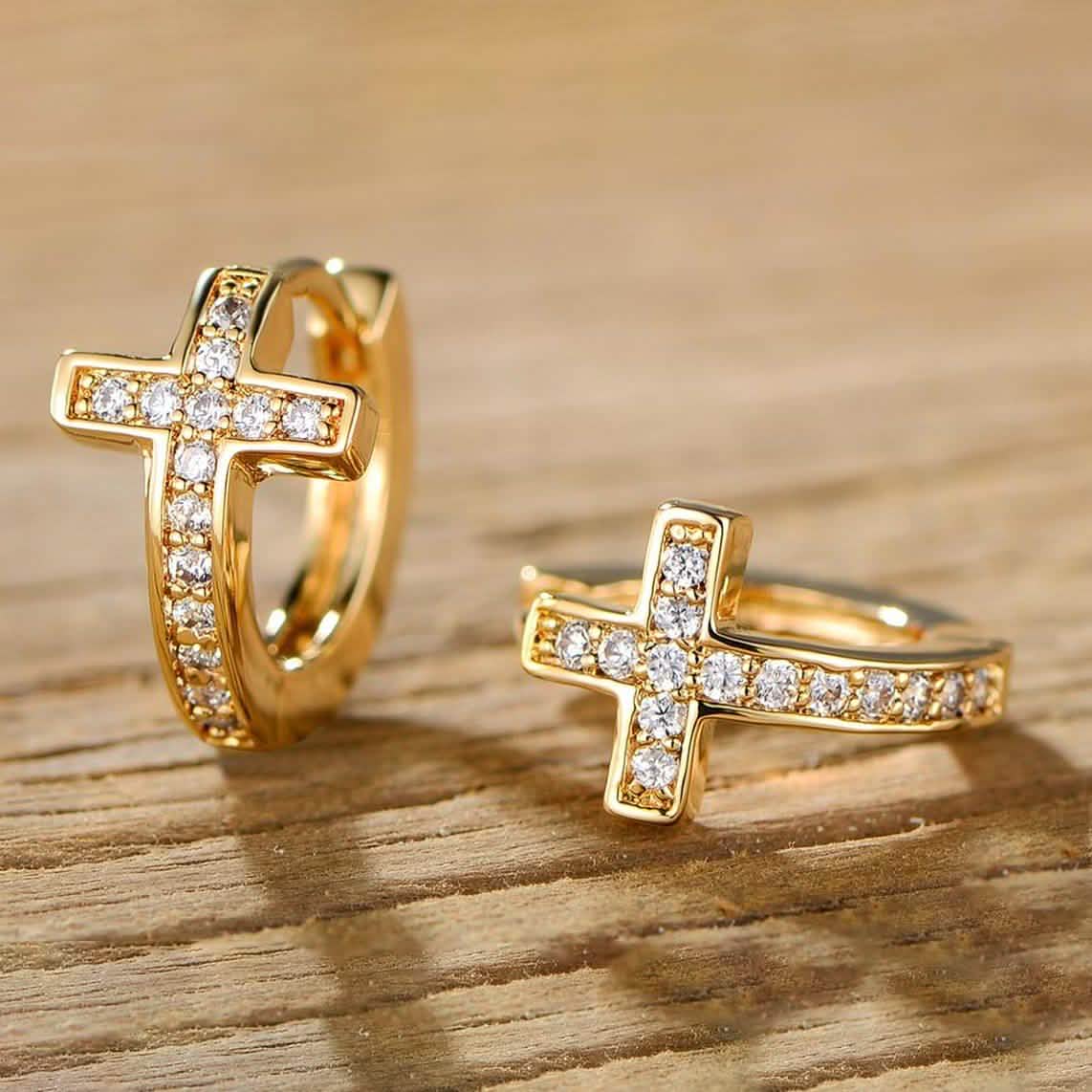 Barzel Crystal Cross Earrings Made with 18K Gold Plating and Swarovski Crystals