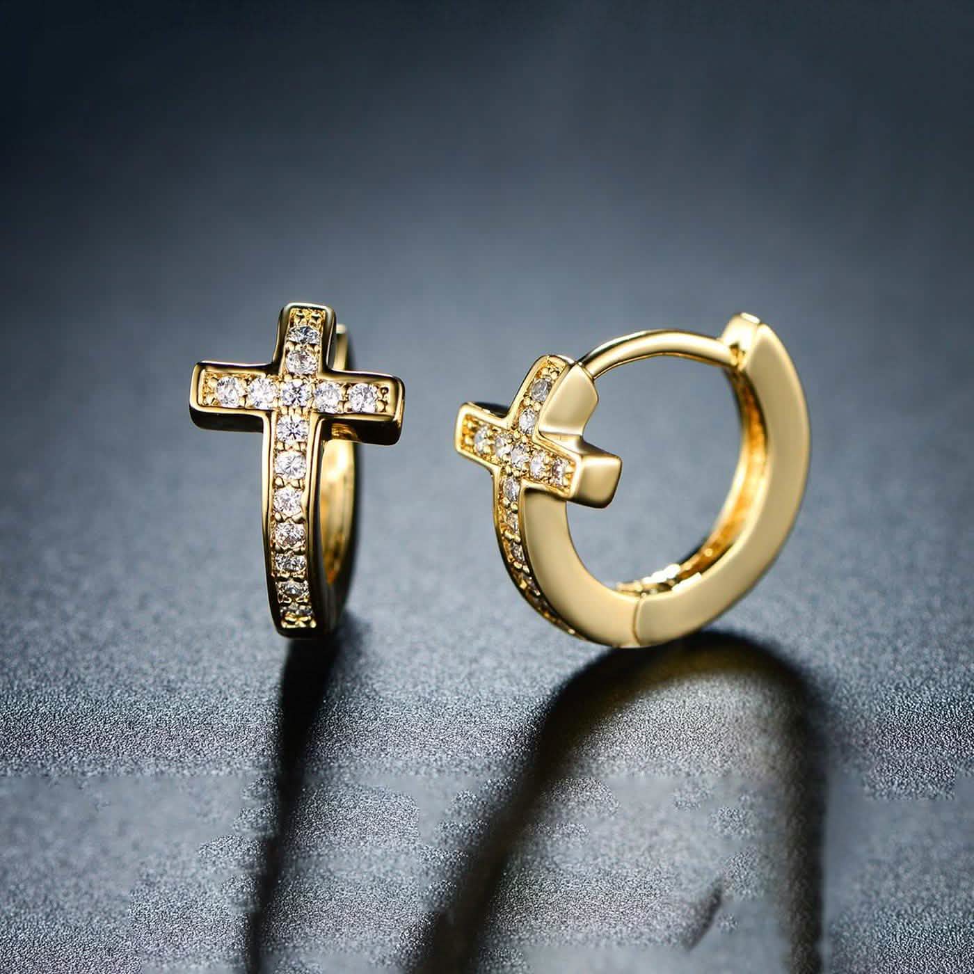Barzel Crystal Cross Earrings Made with 18K Gold Plating and Swarovski Crystals