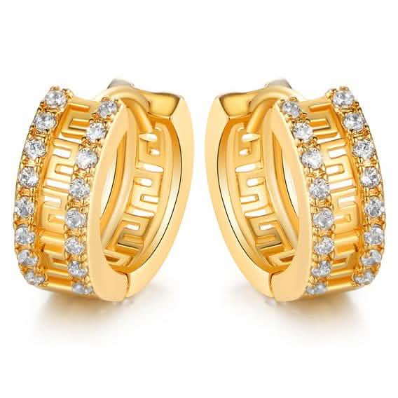 Barzel Double Encrusted Greek Key Hoop Earrings in Swarovski Crystal