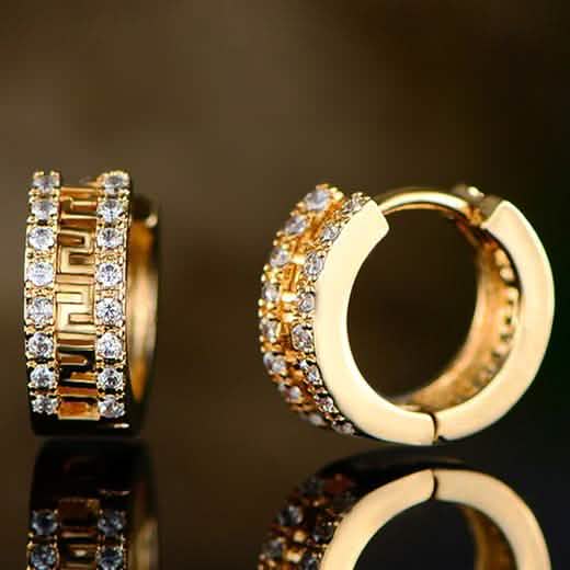 Barzel Double Encrusted Greek Key Hoop Earrings in Swarovski Crystal