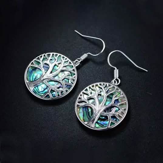Barzel Tree of Life Drop Earrings with Abalone Pearl