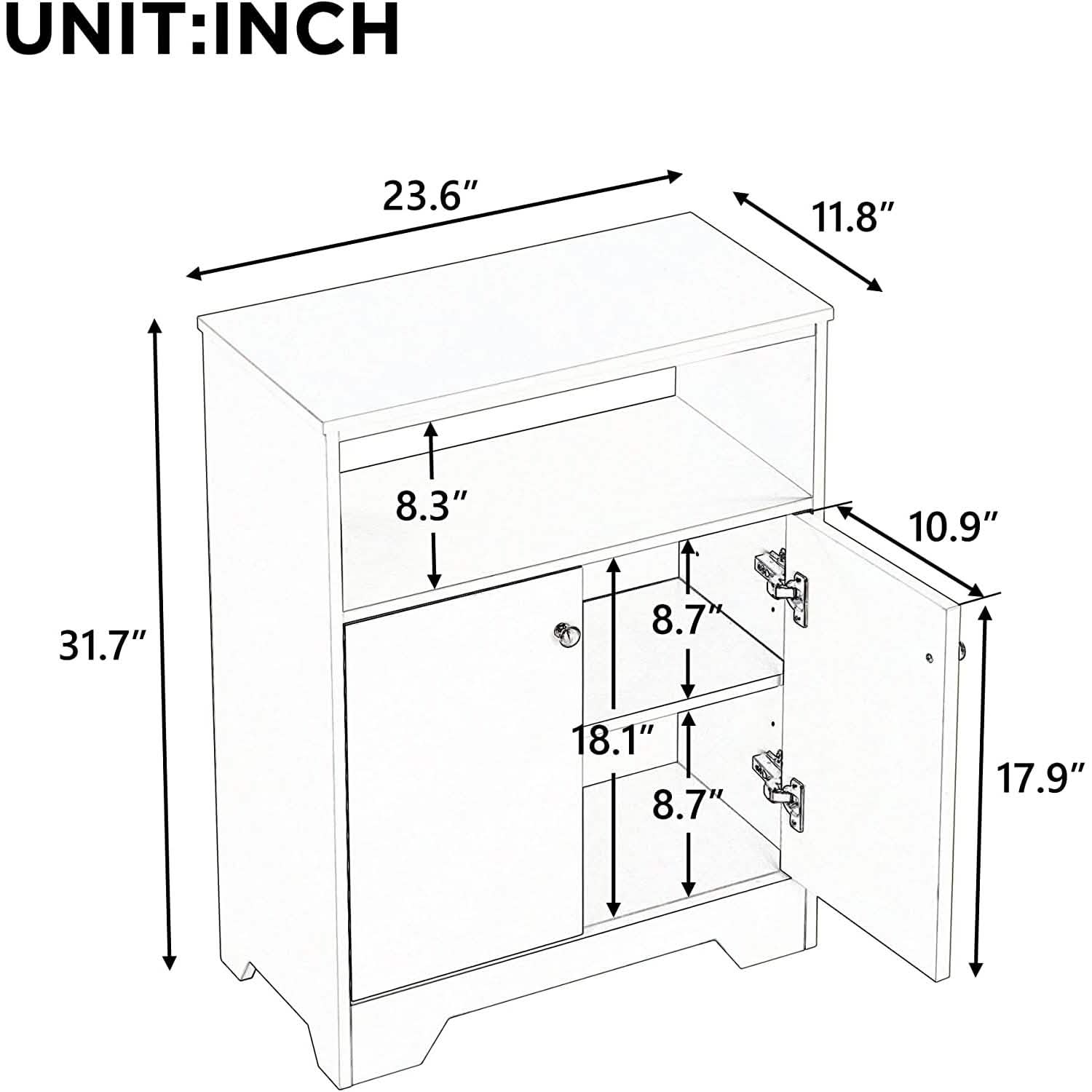 Bathroom Storage Cabinet with Two Doors and Adjustable Shelves