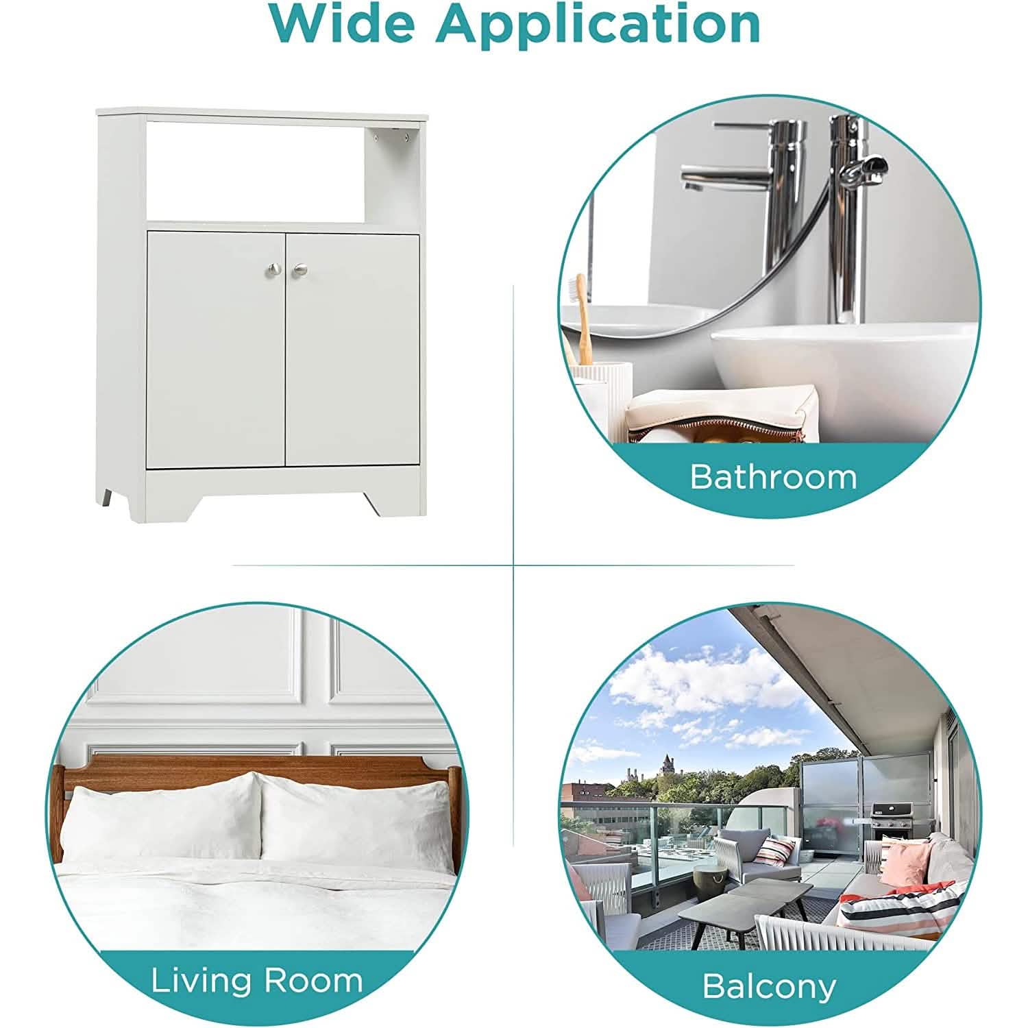 Bathroom Storage Cabinet with Two Doors and Adjustable Shelves