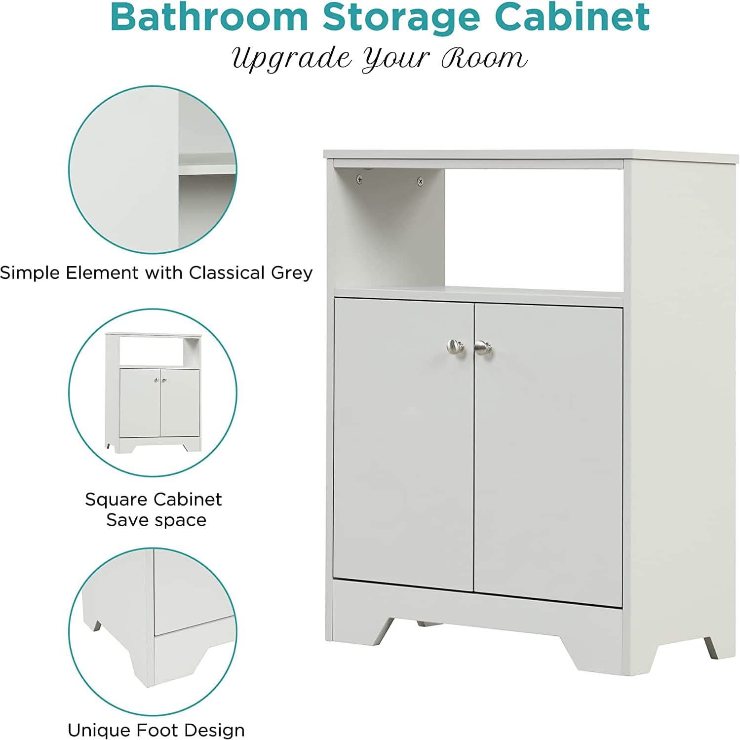 Bathroom Storage Cabinet with Two Doors and Adjustable Shelves