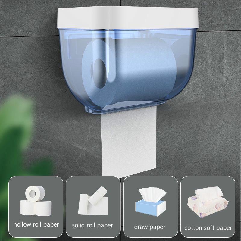 Bathroom Toilet Paper Holder Punch-free Waterproof Storage Box Toilet Paper Storage Rack Paper Towel Kitchen Storage Accessories Waterproof Toilet Paper Holder Wall Mounted Punch Free Paper Dispenser Transparent Storage Box Bathroom Kitchen Supply