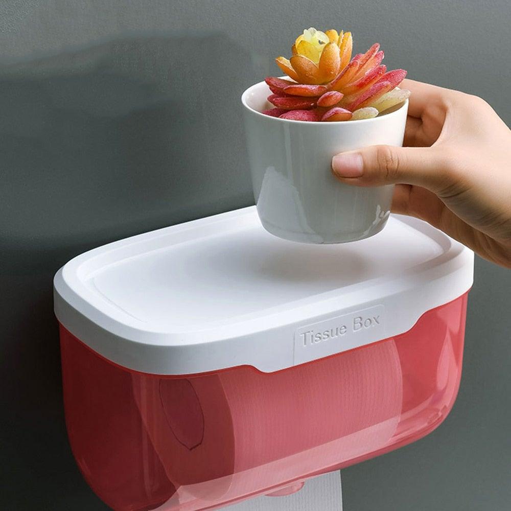 Bathroom Toilet Paper Holder Punch-free Waterproof Storage Box Toilet Paper Storage Rack Paper Towel Kitchen Storage Accessories Waterproof Toilet Paper Holder Wall Mounted Punch Free Paper Dispenser Transparent Storage Box Bathroom Kitchen Supply