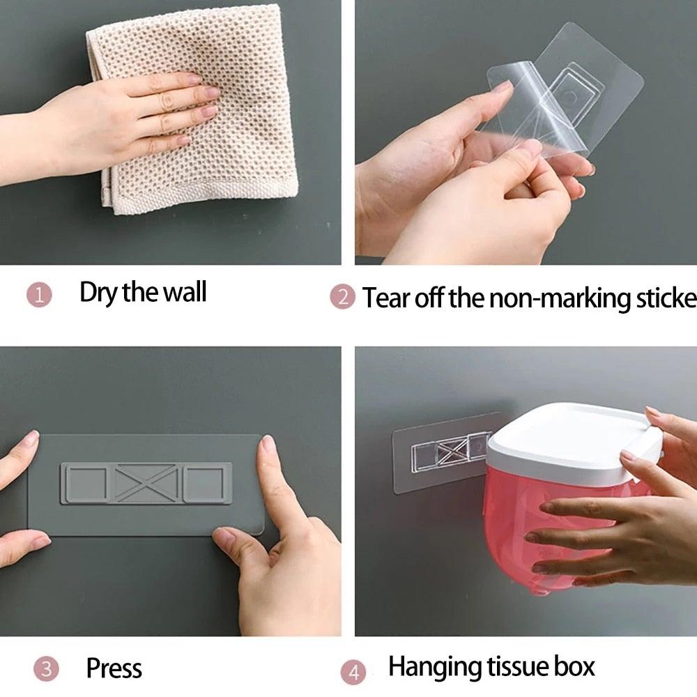 Bathroom Toilet Paper Holder Punch-free Waterproof Storage Box Toilet Paper Storage Rack Paper Towel Kitchen Storage Accessories Waterproof Toilet Paper Holder Wall Mounted Punch Free Paper Dispenser Transparent Storage Box Bathroom Kitchen Supply
